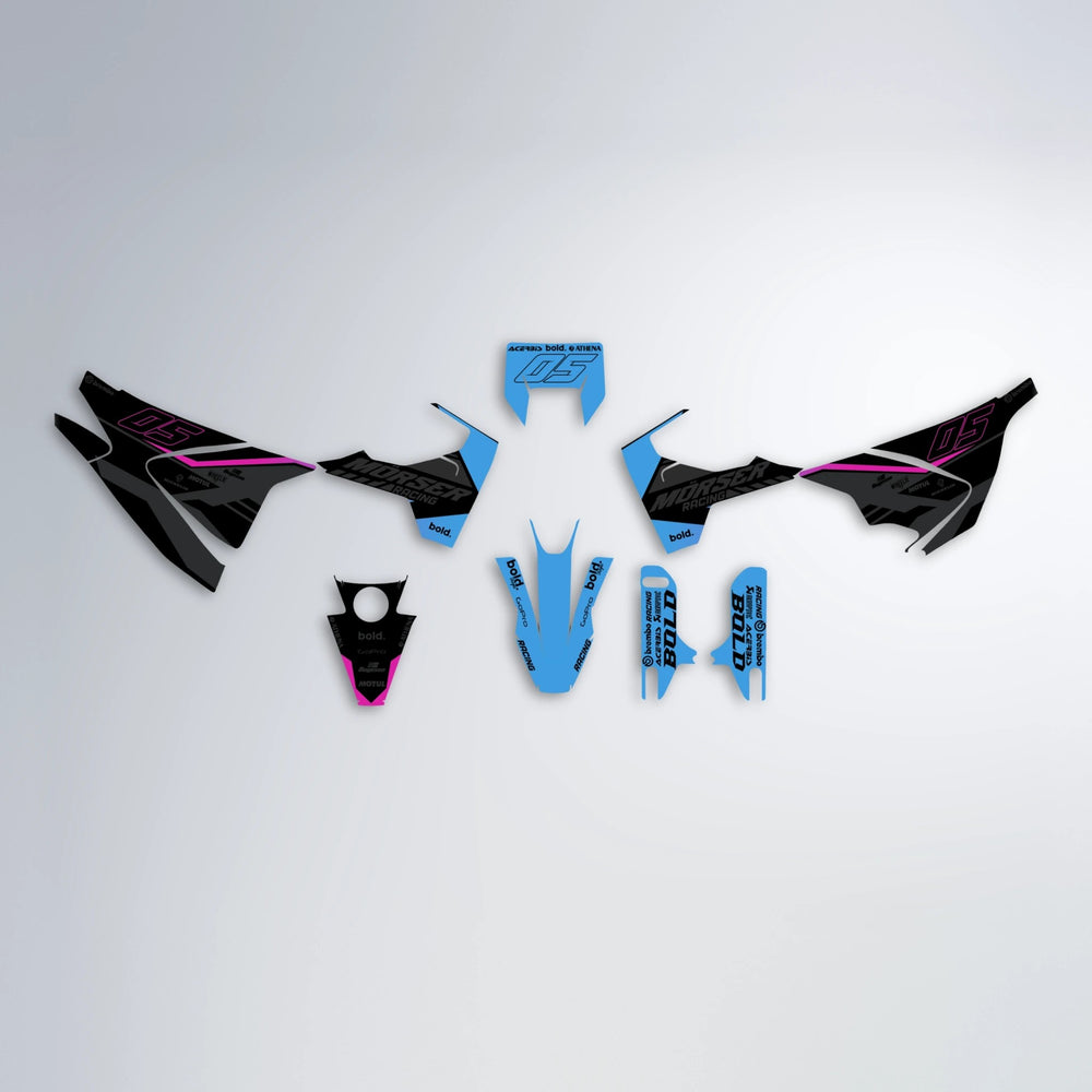 FACTORY Husqvarna 701 graphics kit parts layout in Pink & Light Blue