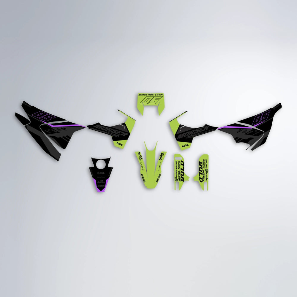 FACTORY Husqvarna 701 graphics kit parts layout in Purple & Yellow