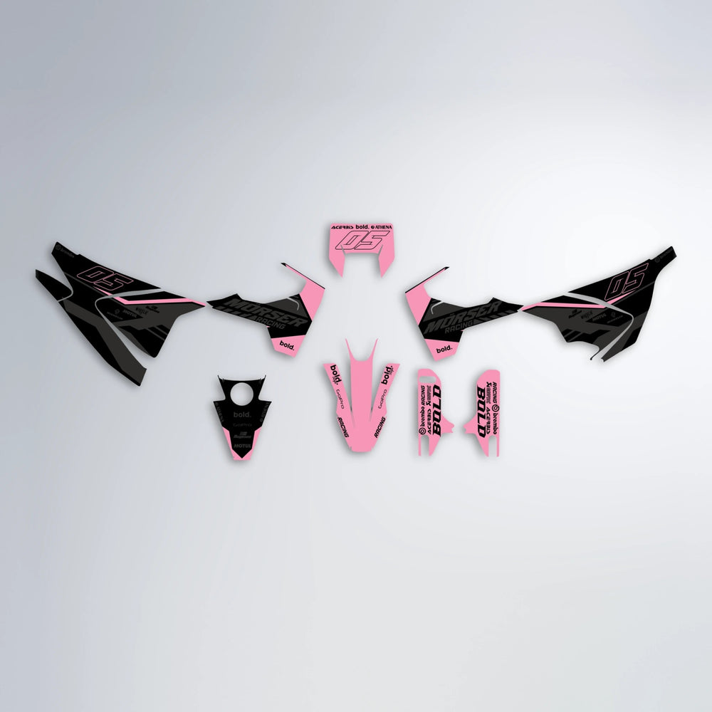 FACTORY Husqvarna 701 graphics kit parts layout in Sakura Pink