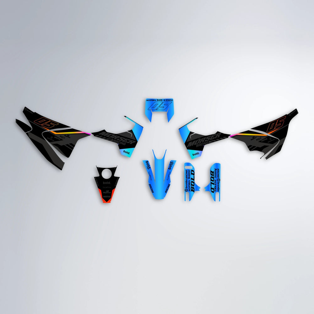 FACTORY Husqvarna 701 graphics kit parts layout in Sunset Fade