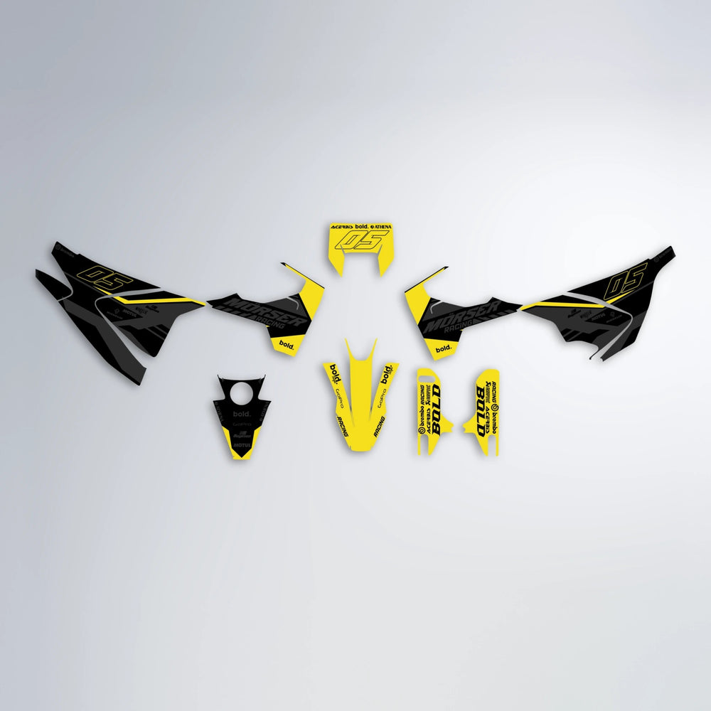 FACTORY Husqvarna 701 graphics kit parts layout in Yellow