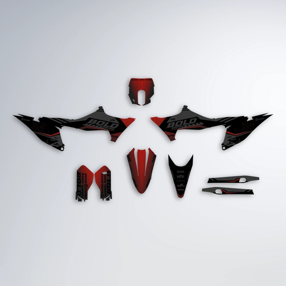 FACTORY Stark Varg MX graphics kit parts layout in Black & Red