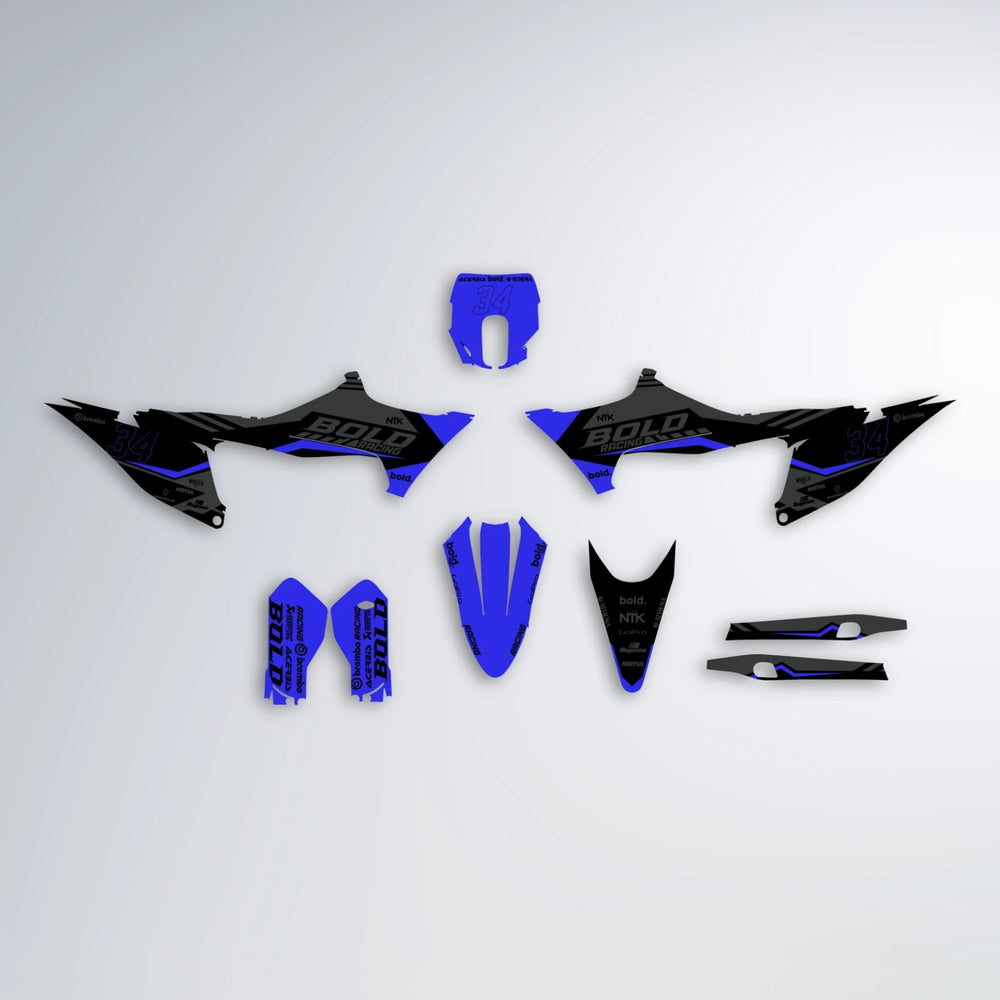 FACTORY Stark Varg MX graphics kit parts layout in Blue