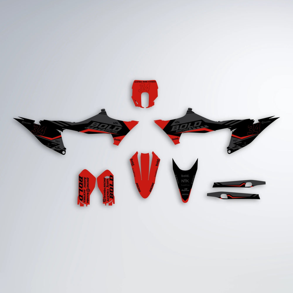 FACTORY Stark Varg MX graphics kit parts layout in Red