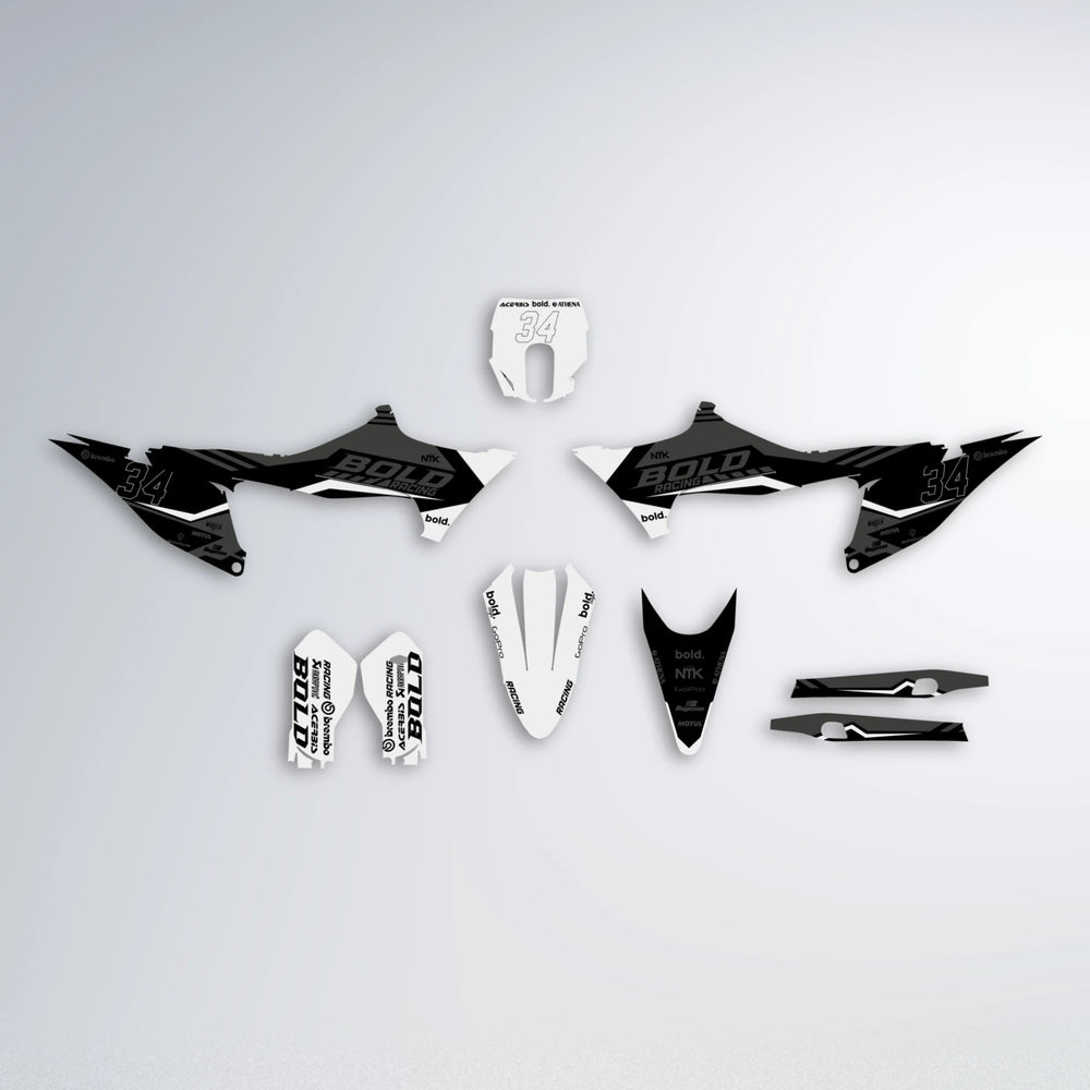 FACTORY Stark Varg MX graphics kit parts layout in White