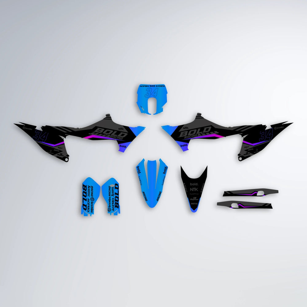 FACTORY Stark Varg SM graphics kit parts layout in Blue Purple Fade