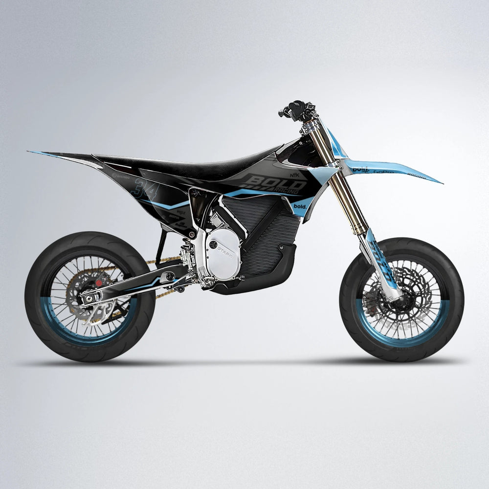 FACTORY Stark Varg SM supermoto graphics kit in Light Blue & White