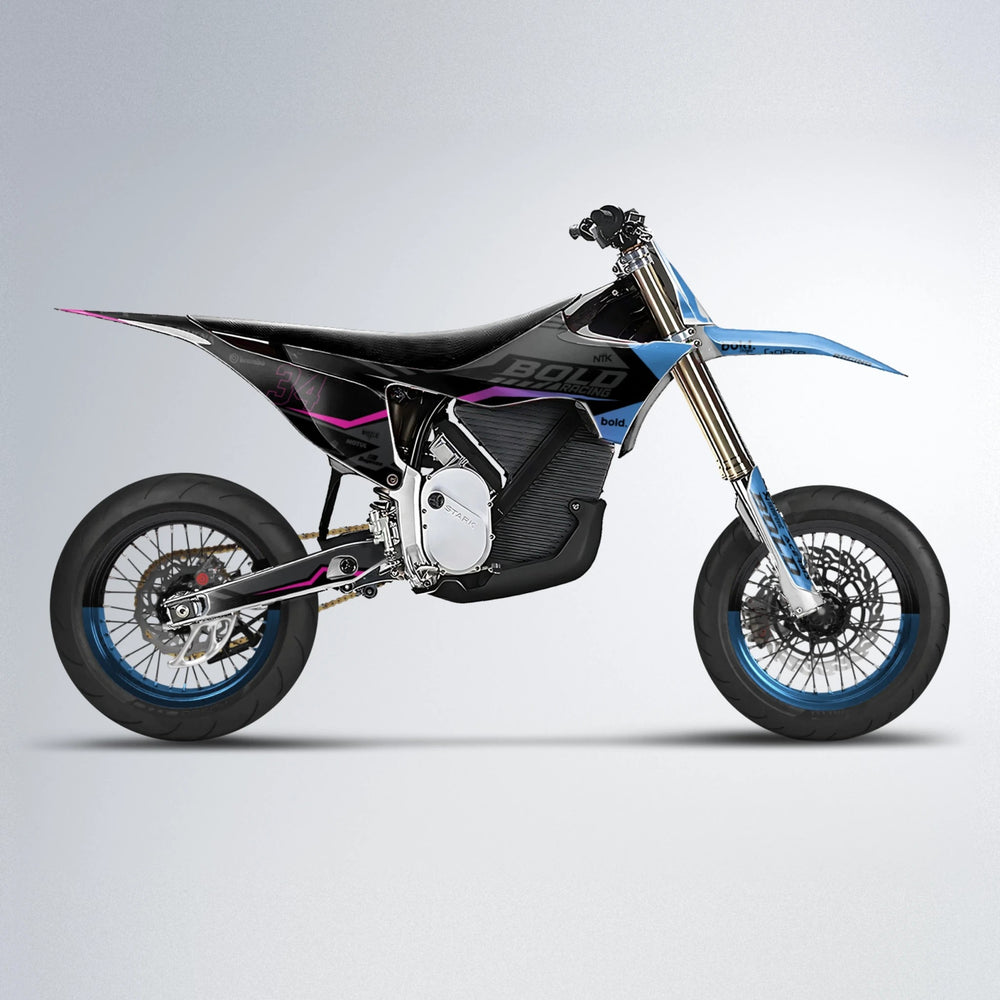 FACTORY Stark Varg SM supermoto graphics kit in Pink & Light Blue