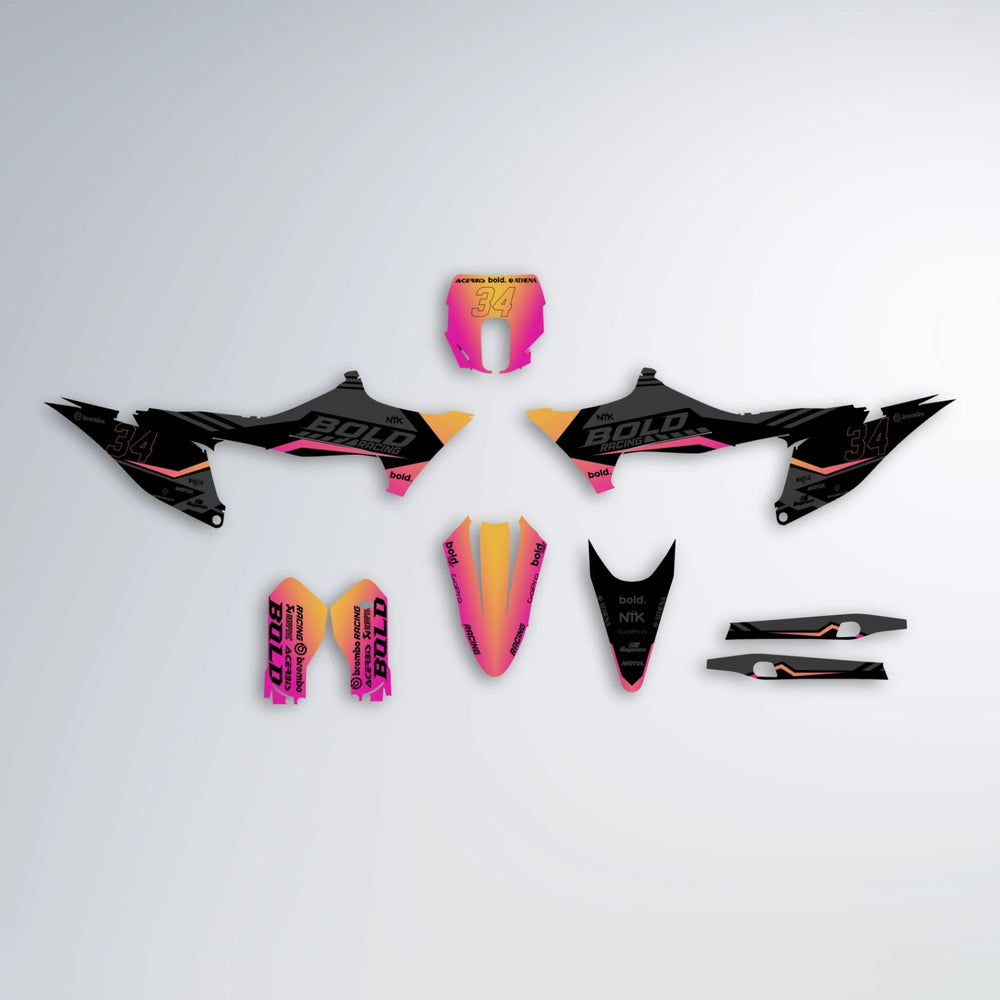 FACTORY Stark Varg SM graphics kit parts layout in Pink & Yellow