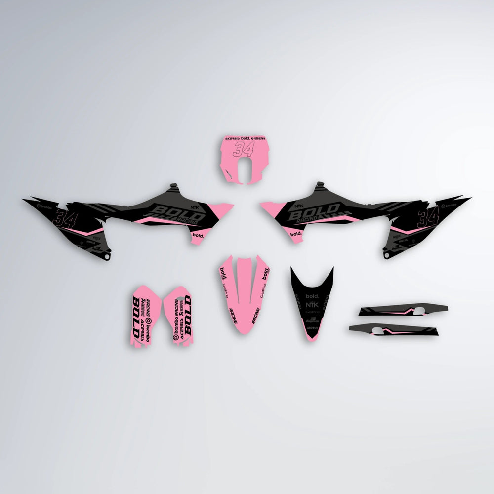 FACTORY Stark Varg SM graphics kit parts layout in Sakura Pink