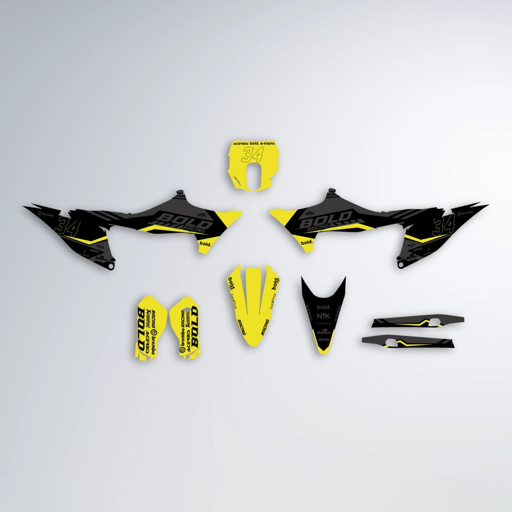 FACTORY Stark Varg SM graphics kit parts layout in Yellow