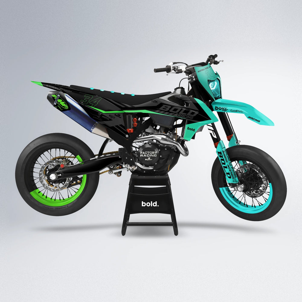 FACTORY supermoto graphics kit in Cyan & Green