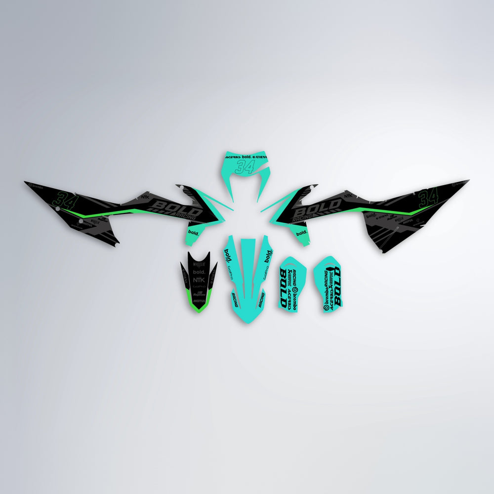 FACTORY graphics kit parts layout in Cyan & Green