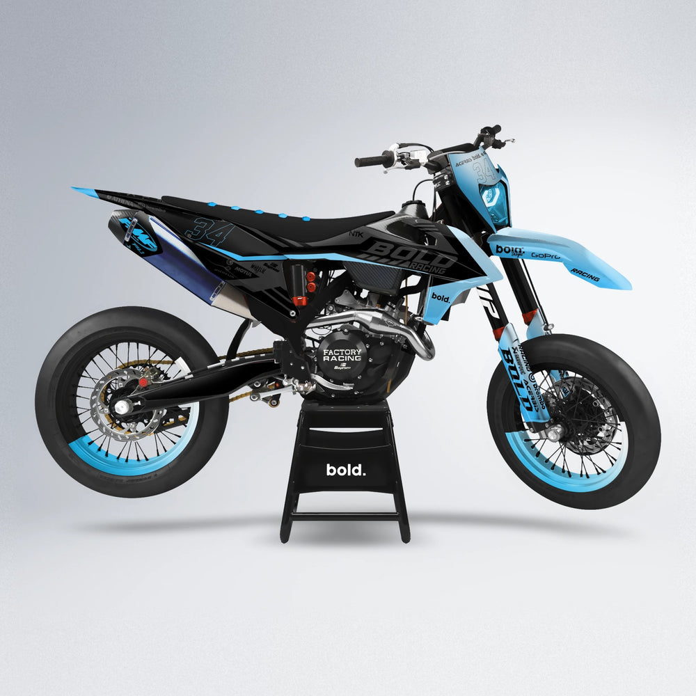 FACTORY supermoto graphics kit in Light Blue & White