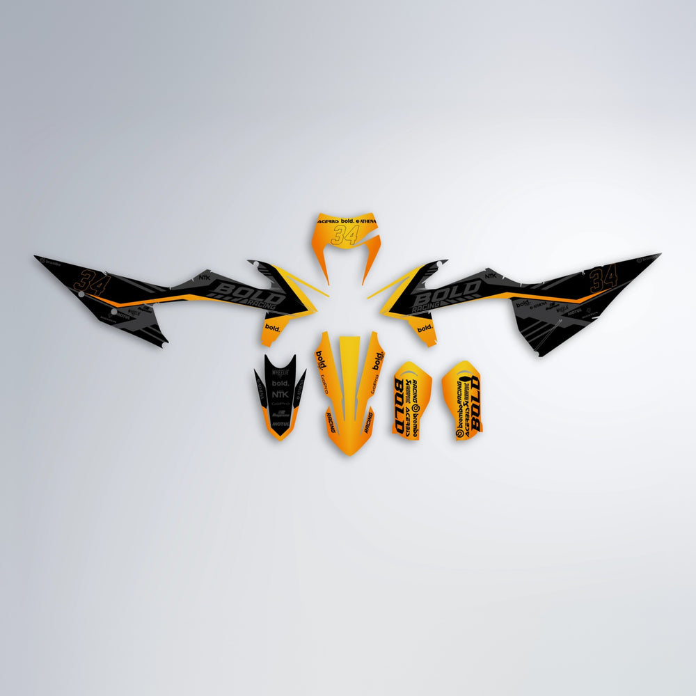 FACTORY graphics kit parts layout in Orange & Yellow