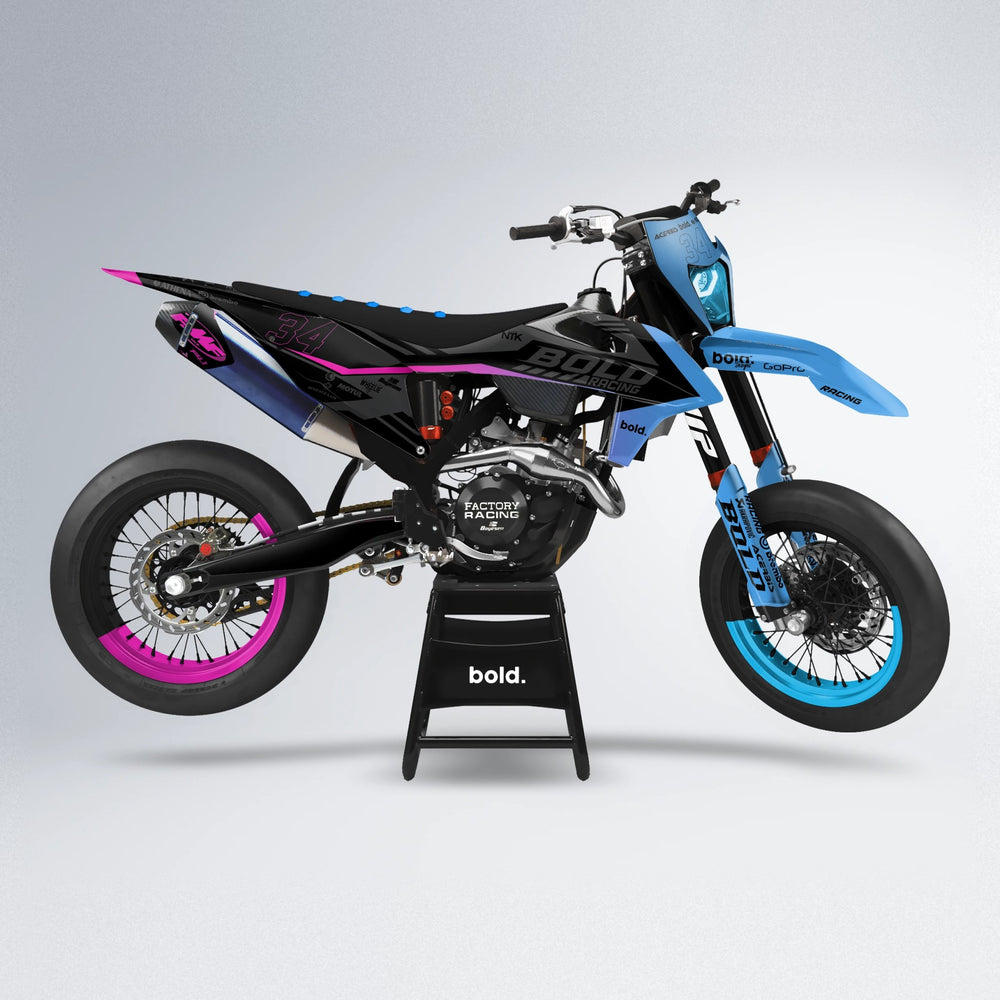 FACTORY supermoto graphics kit in Pink & Light Blue