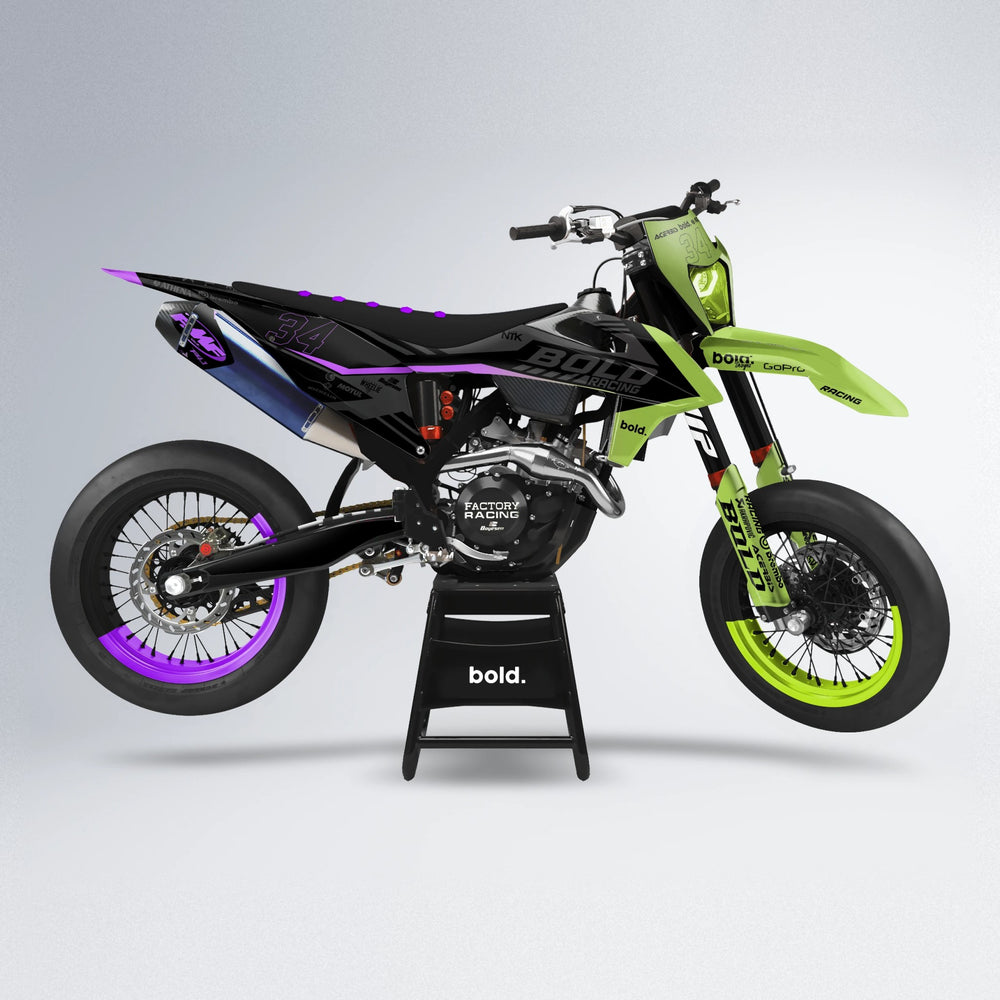 FACTORY supermoto graphics kit in Purple & Yellow