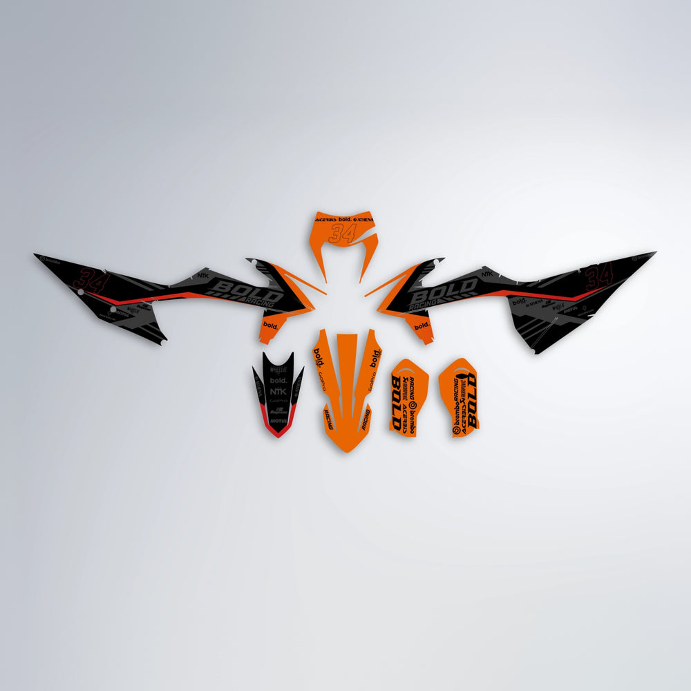 FACTORY graphics kit parts layout in Red & Orange