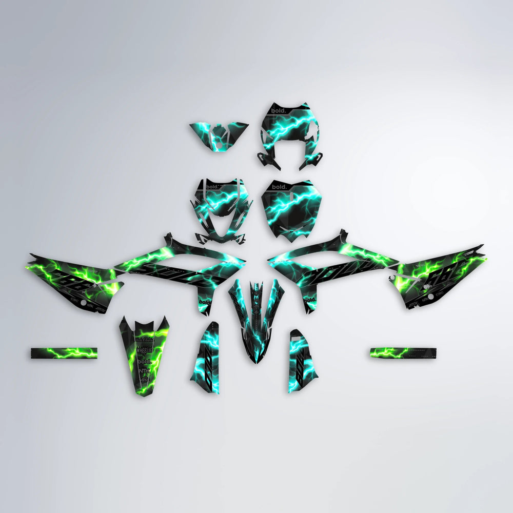 FLASH Beta graphics kit parts layout in Cyan & Green