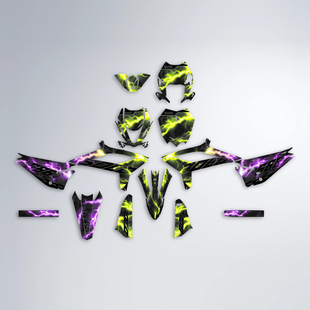 FLASH Beta graphics kit parts layout in Purple & Yellow