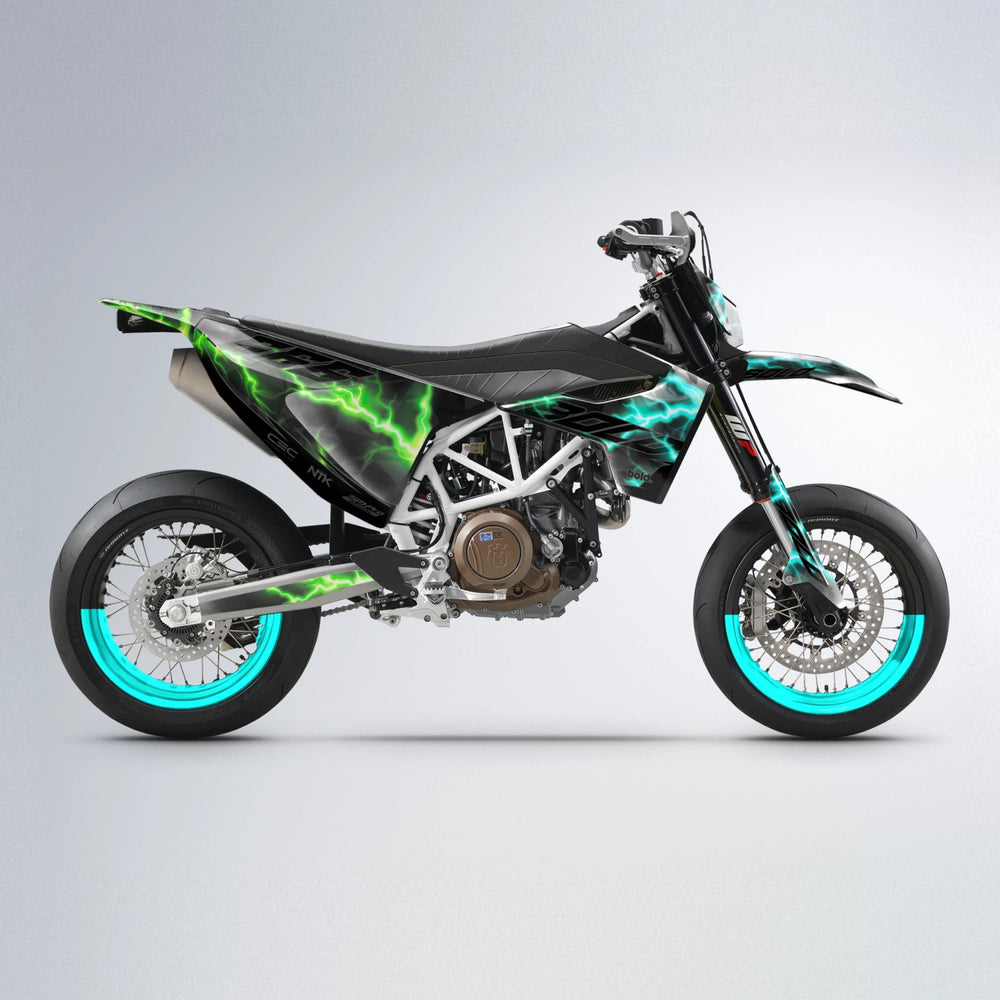 FLASH Husqvarna 701 supermoto graphics kit in Cyan & Green