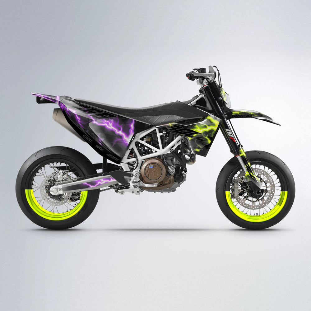FLASH Husqvarna 701 supermoto graphics kit in Purple & Yellow