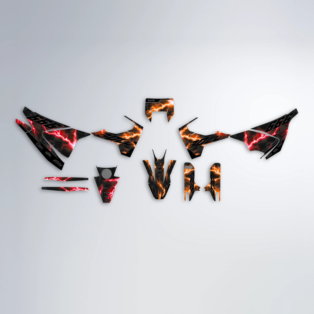 FLASH Husqvarna 701 graphics kit parts layout in Red & Orange