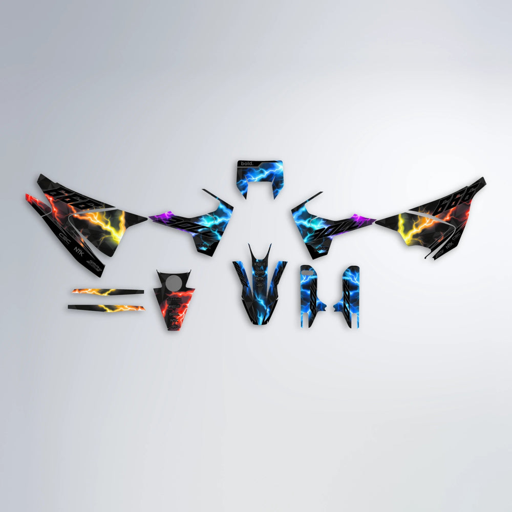 FLASH Husqvarna 701 graphics kit parts layout in Sunset Fade