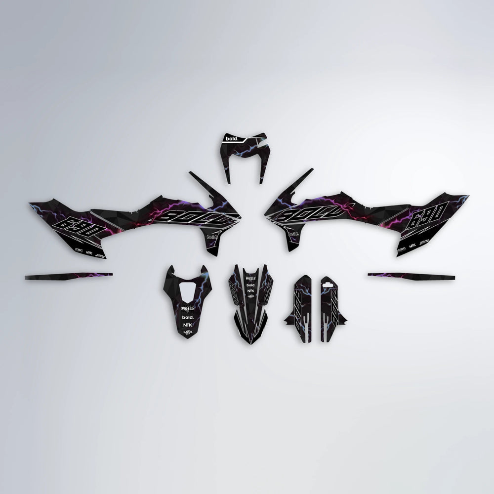 FLASH KTM SMC 690 graphics kit parts layout in Blue Purple Fade