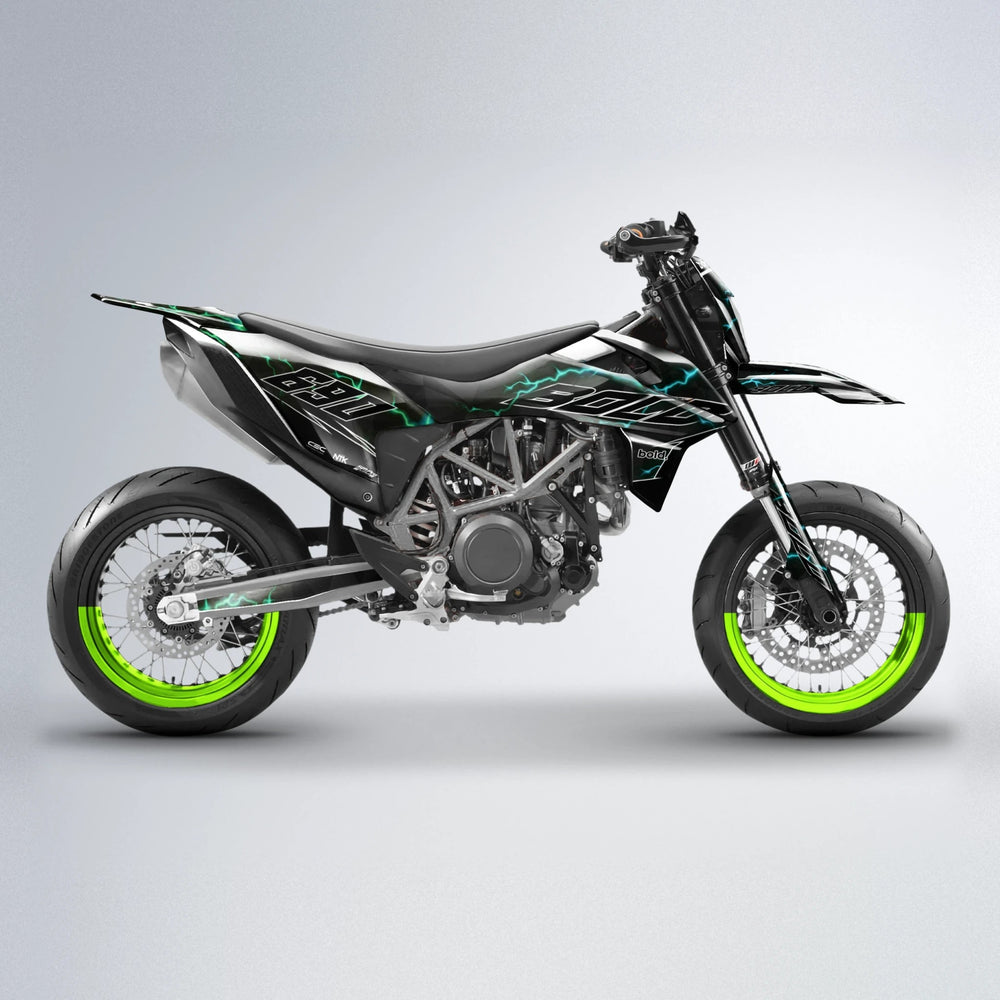 FLASH KTM SMC 690 supermoto graphics kit in Cyan & Green