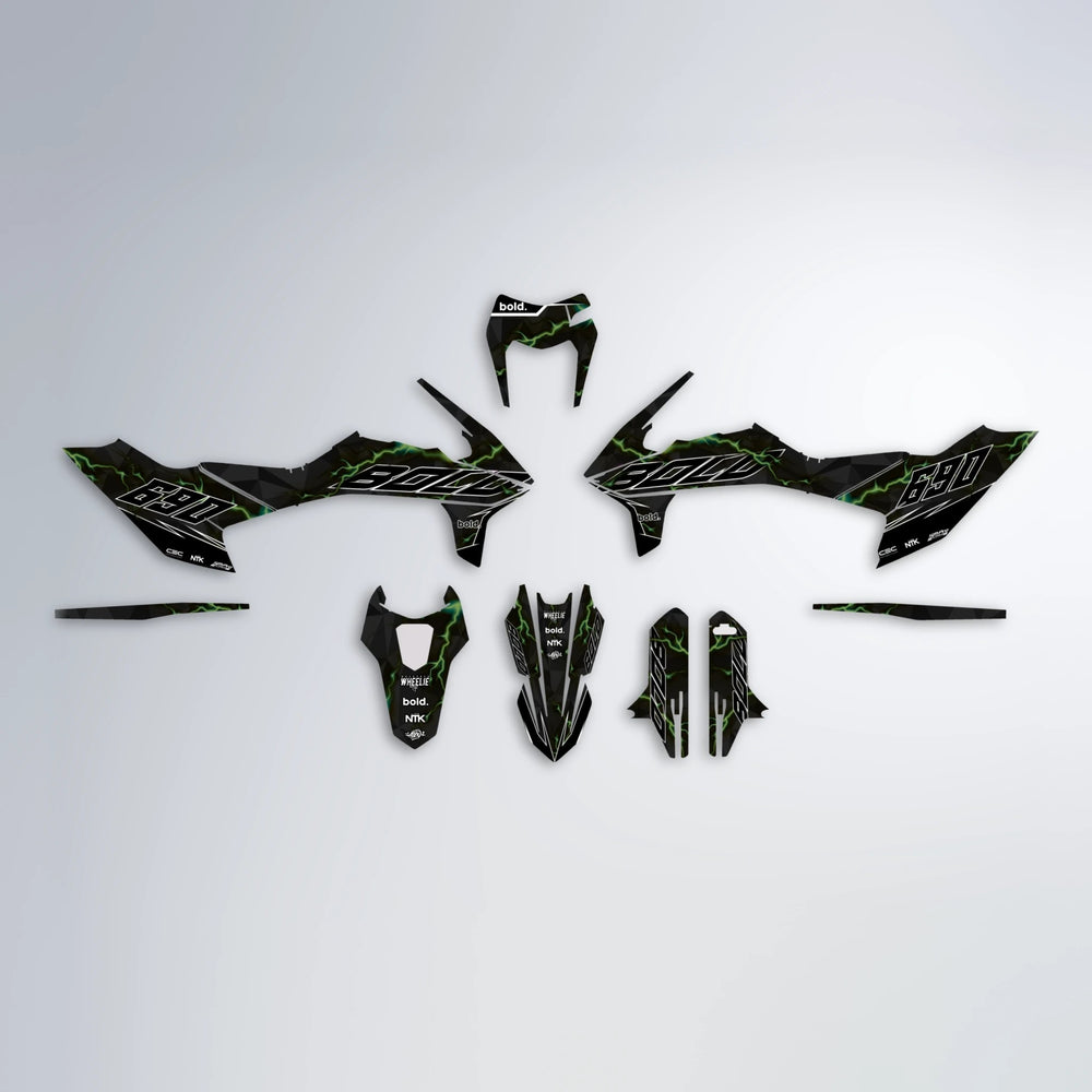FLASH KTM SMC 690 graphics kit parts layout in Olive