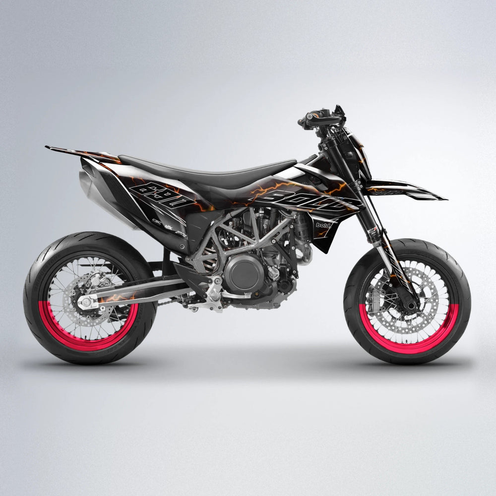 FLASH KTM SMC 690 supermoto graphics kit in Red & Orange