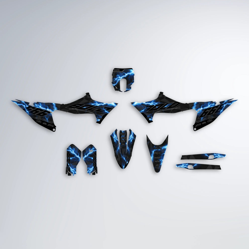 FLASH Stark Varg MX graphics kit parts layout in Blue