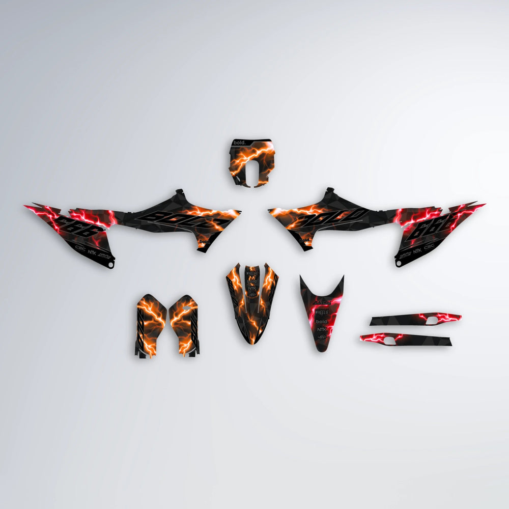 FLASH Stark Varg MX graphics kit parts layout in Red & Orange