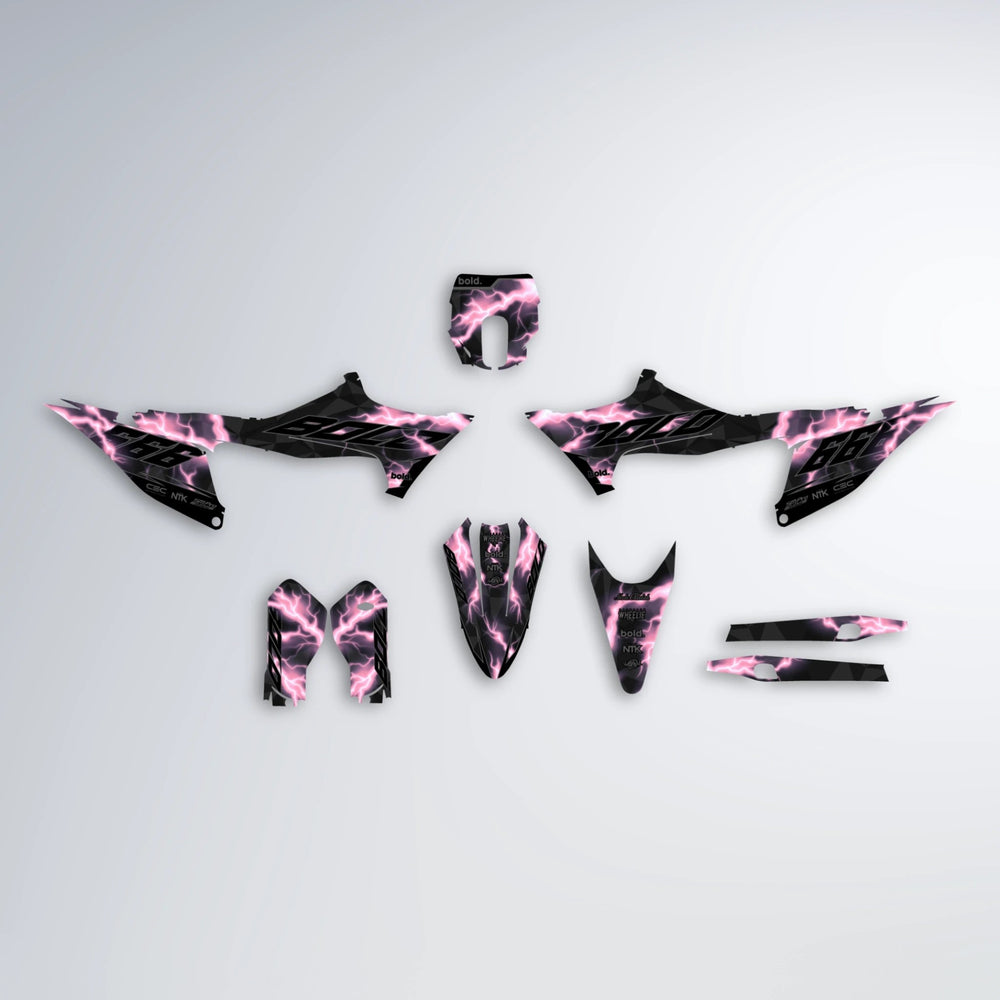 FLASH Stark Varg MX graphics kit parts layout in Sakura Pink