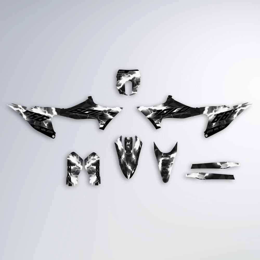 FLASH Stark Varg MX graphics kit parts layout in White