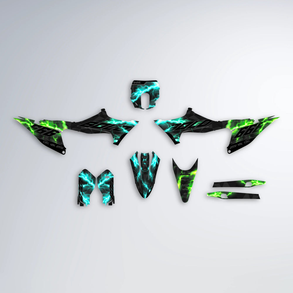 FLASH Stark Varg SM graphics kit parts layout in Cyan & Green