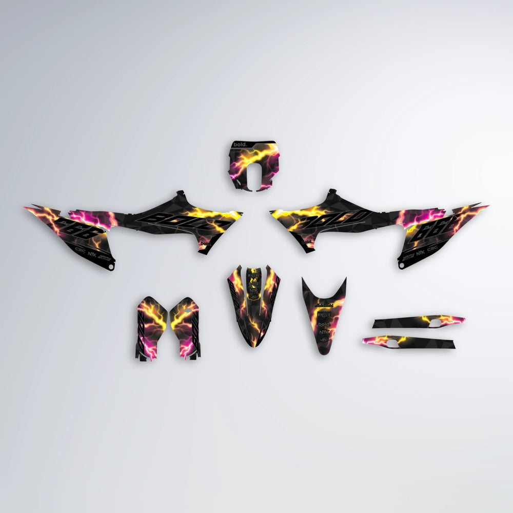 FLASH Stark Varg SM graphics kit parts layout in Pink & Yellow