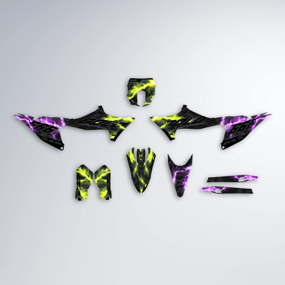 FLASH Stark Varg SM graphics kit parts layout in Purple & Yellow