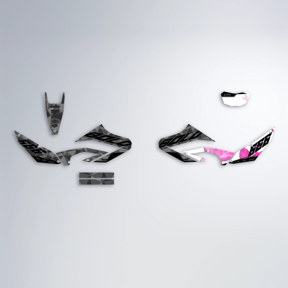 FLASH Yamaha WR 125X graphics kit parts layout in Flamingo