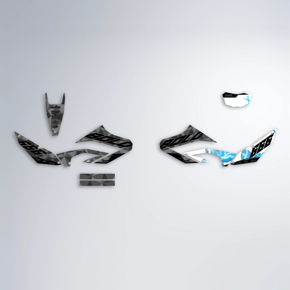 FLASH Yamaha WR 125X graphics kit parts layout in Light Blue & White