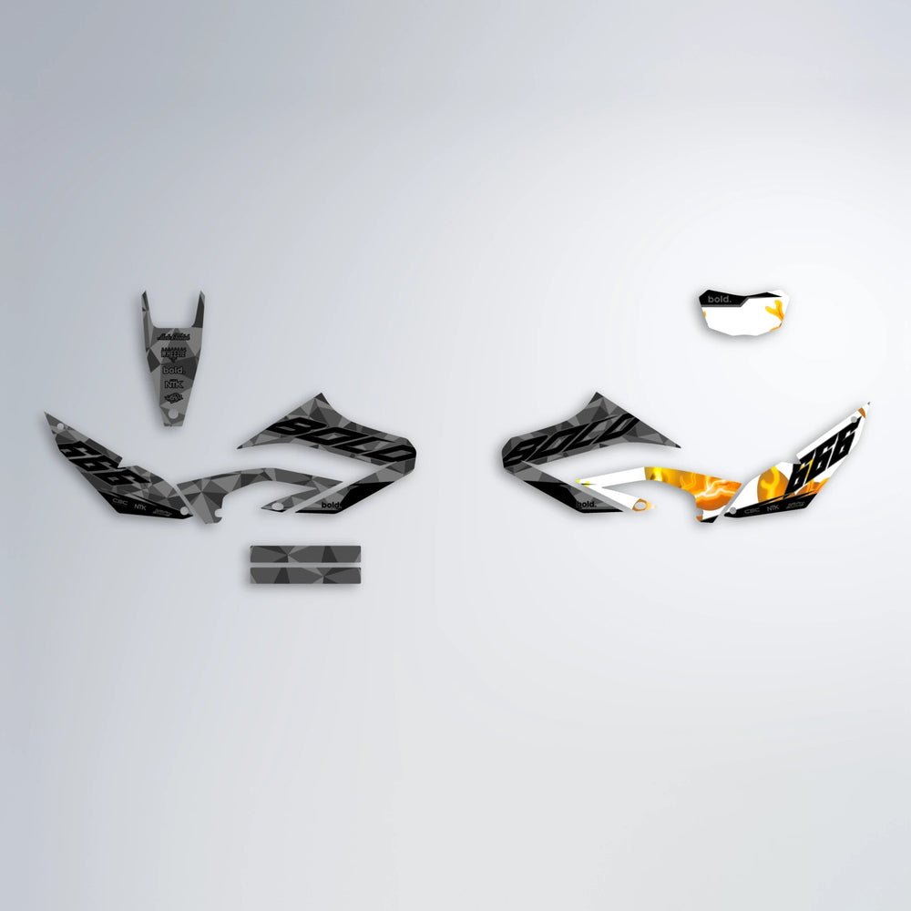 FLASH Yamaha WR 125X graphics kit parts layout in Orange & Yellow