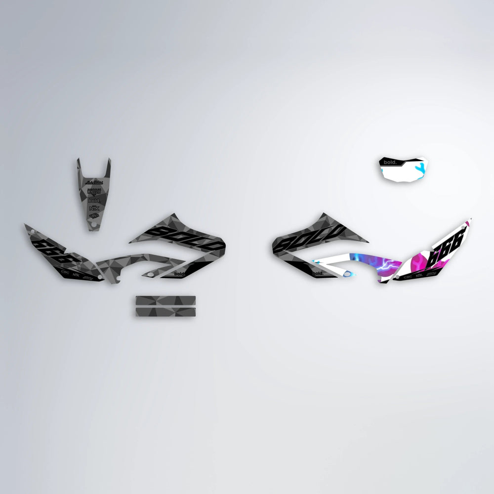 FLASH Yamaha WR 125X graphics kit parts layout in Pink & Light Blue