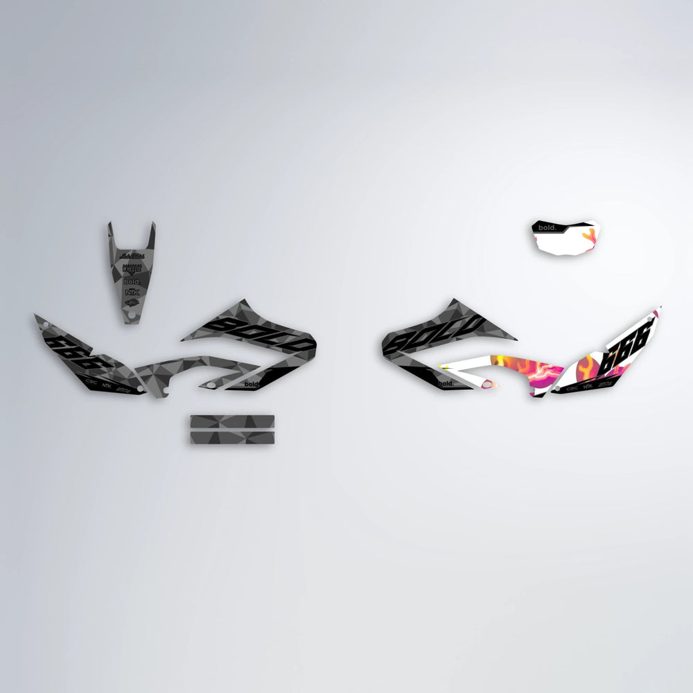 FLASH Yamaha WR 125X graphics kit parts layout in Pink & Yellow