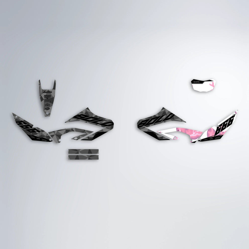 FLASH Yamaha WR 125X graphics kit parts layout in Sakura Pink