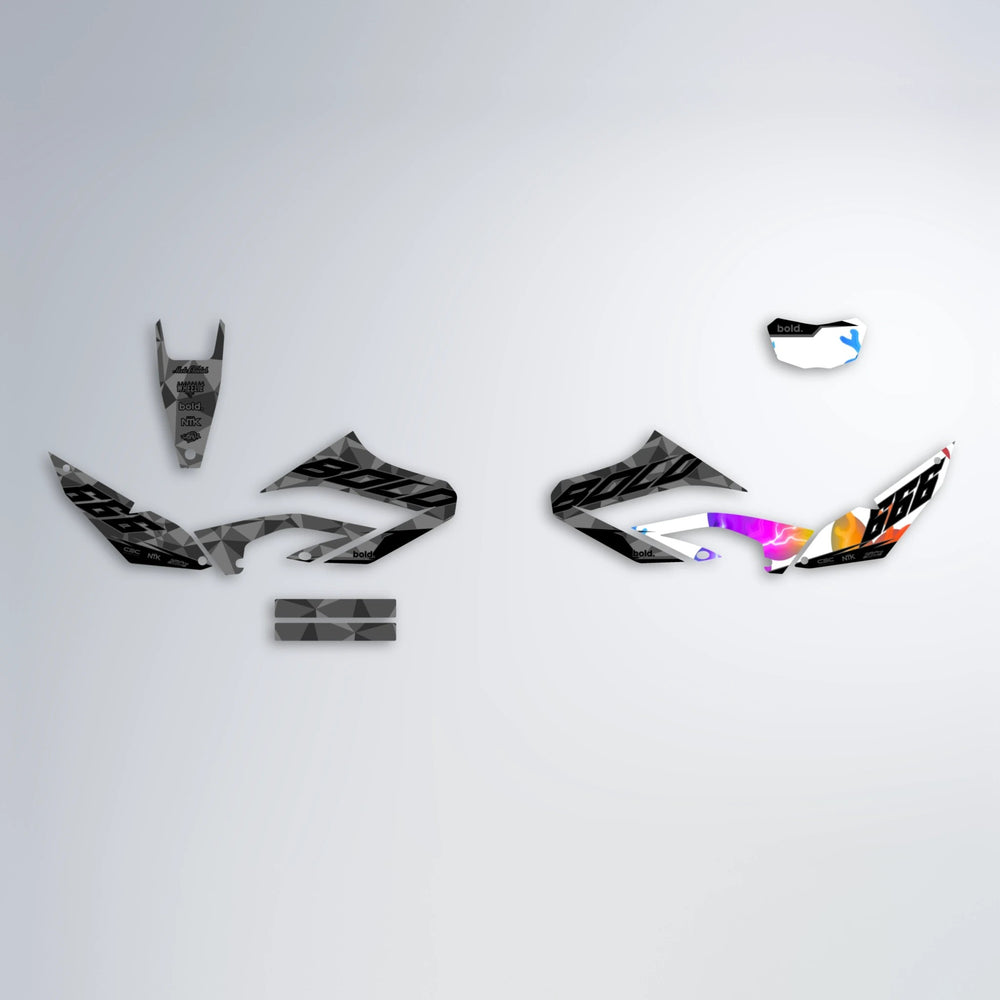 FLASH Yamaha WR 125X graphics kit parts layout in Sunset Fade