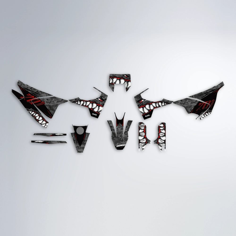 FLIGHT Husqvarna 701 graphics kit parts layout in Black & Red