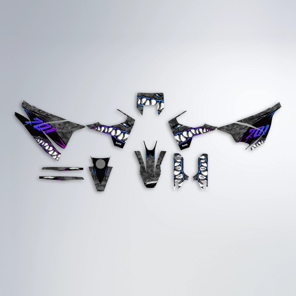 FLIGHT Husqvarna 701 graphics kit parts layout in Blue Purple Fade