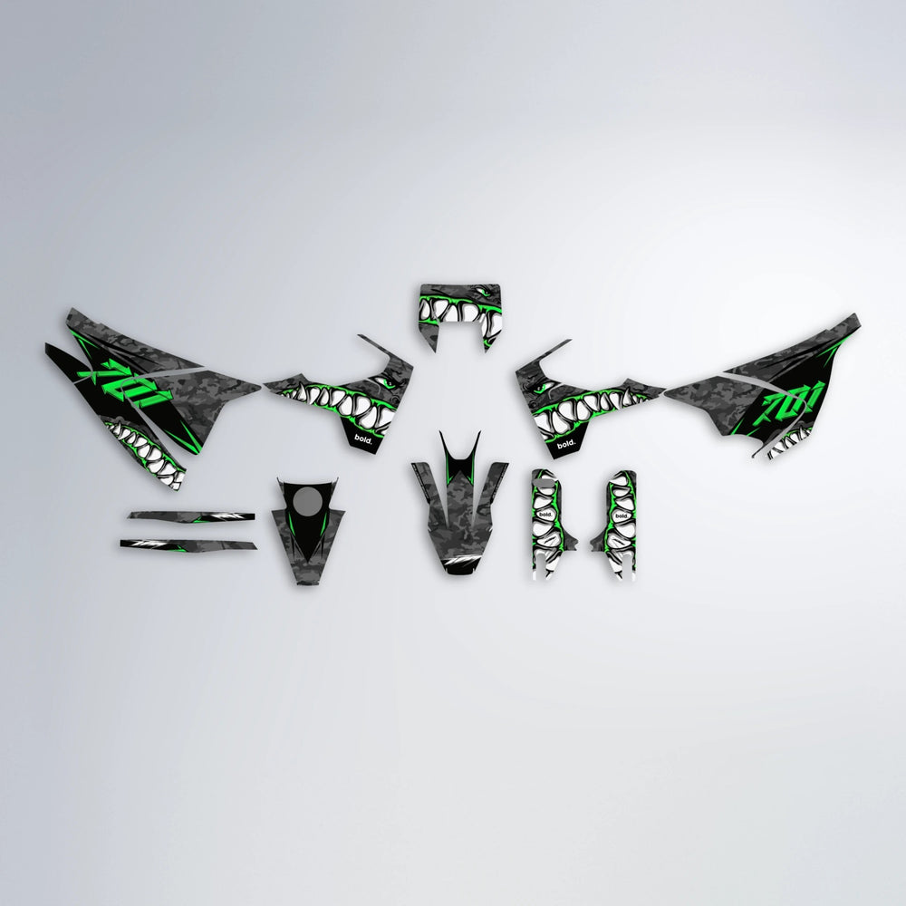FLIGHT Husqvarna 701 graphics kit parts layout in Green