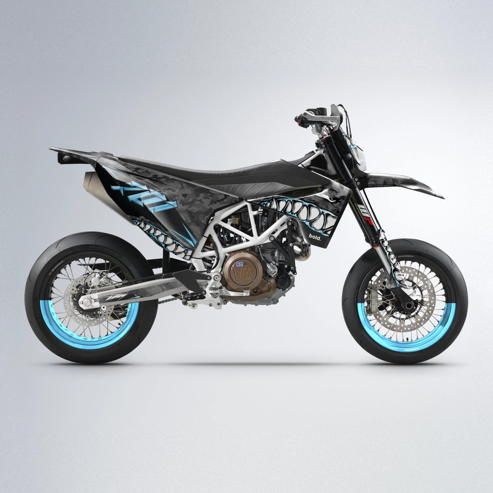 FLIGHT Husqvarna 701 supermoto graphics kit in Light Blue & White